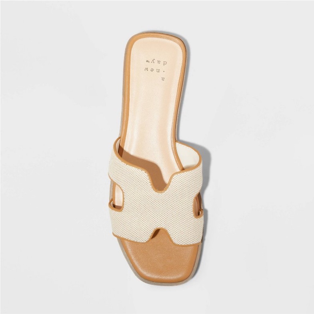 NWT A New Day H-Band Beige & Brown Slide Sandals - Picture 2 of 5